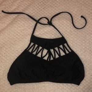Black cut out halter swimsuit top